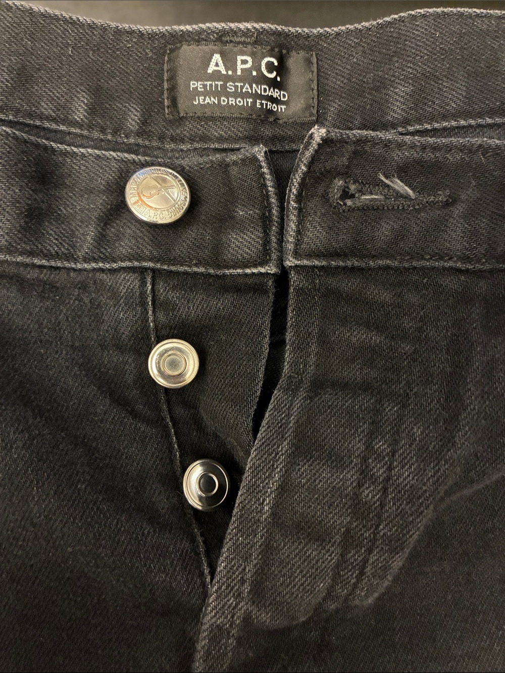 A.P.C. Sz 29 Petit Standard Slim Black Jeans with Button Fly